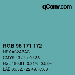 颜色代码: RGB 98 171 172 | qconv.com