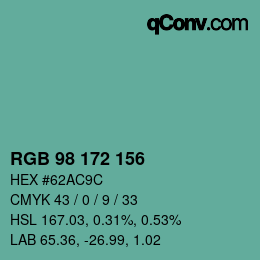 颜色代码: RGB 98 172 156 | qconv.com