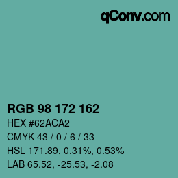 Color code: RGB 98 172 162 | qconv.com