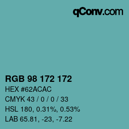 颜色代码: RGB 98 172 172 | qconv.com