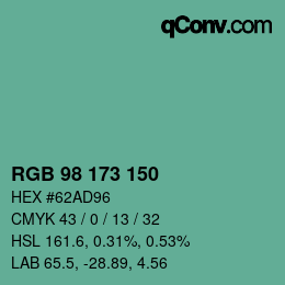 颜色代码: RGB 98 173 150 | qconv.com