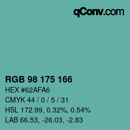 Color code: RGB 98 175 166 | qconv.com