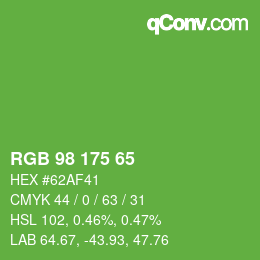 Color code: RGB 98 175 65 | qconv.com