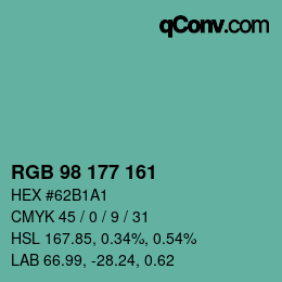 Farbcode: RGB 98 177 161 | qconv.com