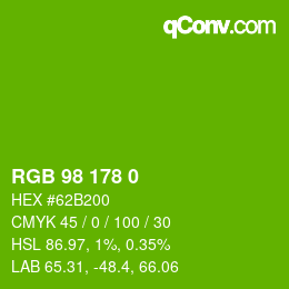 Color code: RGB 98 178 0 | qconv.com