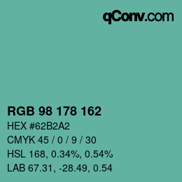 Color code: RGB 98 178 162 | qconv.com