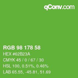 Color code: RGB 98 178 58 | qconv.com