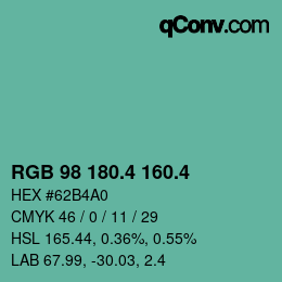 カラーコード: RGB 98 180.4 160.4 | qconv.com