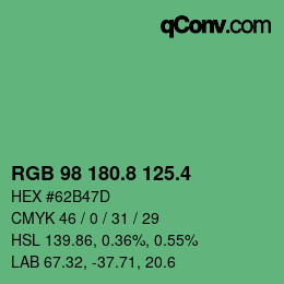 カラーコード: RGB 98 180.8 125.4 | qconv.com