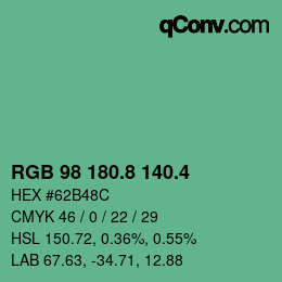 カラーコード: RGB 98 180.8 140.4 | qconv.com
