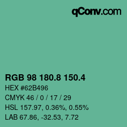 カラーコード: RGB 98 180.8 150.4 | qconv.com