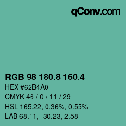 カラーコード: RGB 98 180.8 160.4 | qconv.com