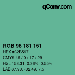 Code couleur: RGB 98 181 151 | qconv.com