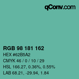Color code: RGB 98 181 162 | qconv.com