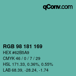 Color code: RGB 98 181 169 | qconv.com