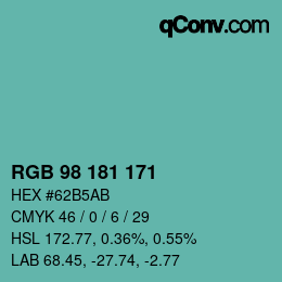 Color code: RGB 98 181 171 | qconv.com