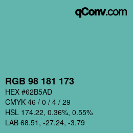 Color code: RGB 98 181 173 | qconv.com