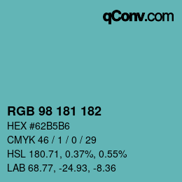 颜色代码: RGB 98 181 182 | qconv.com