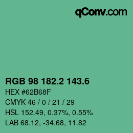 カラーコード: RGB 98 182.2 143.6 | qconv.com