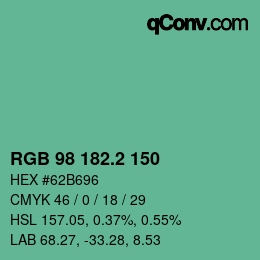 カラーコード: RGB 98 182.2 150 | qconv.com