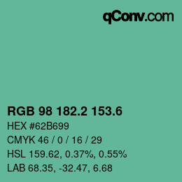 カラーコード: RGB 98 182.2 153.6 | qconv.com