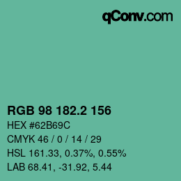 カラーコード: RGB 98 182.2 156 | qconv.com