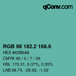 カラーコード: RGB 98 182.2 168.6 | qconv.com
