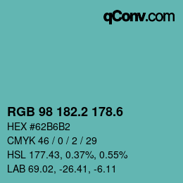 カラーコード: RGB 98 182.2 178.6 | qconv.com