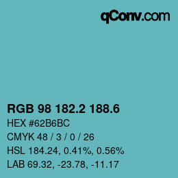カラーコード: RGB 98 182.2 188.6 | qconv.com