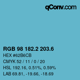 カラーコード: RGB 98 182.2 203.6 | qconv.com