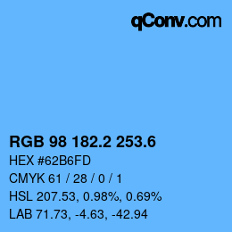 カラーコード: RGB 98 182.2 253.6 | qconv.com