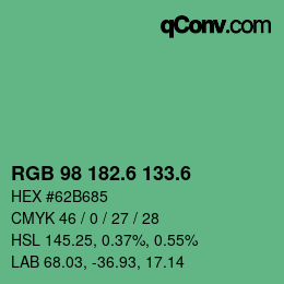カラーコード: RGB 98 182.6 133.6 | qconv.com