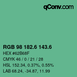 カラーコード: RGB 98 182.6 143.6 | qconv.com