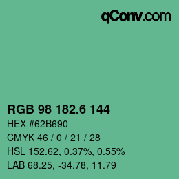 カラーコード: RGB 98 182.6 144 | qconv.com