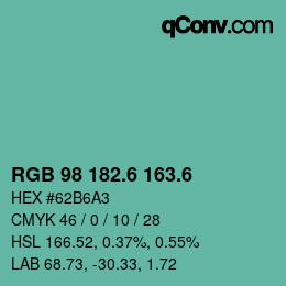カラーコード: RGB 98 182.6 163.6 | qconv.com