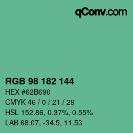 Color code: RGB 98 182 144 | qconv.com