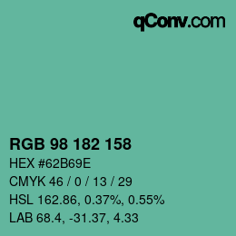 Color code: RGB 98 182 158 | qconv.com