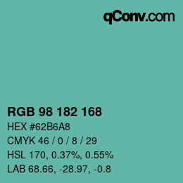 Color code: RGB 98 182 168 | qconv.com