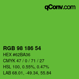 Color code: RGB 98 186 54 | qconv.com