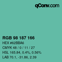 Color code: RGB 98 187 166 | qconv.com