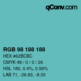 颜色代码: RGB 98 188 188 | qconv.com