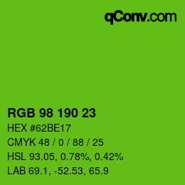 Color code: RGB 98 190 23 | qconv.com