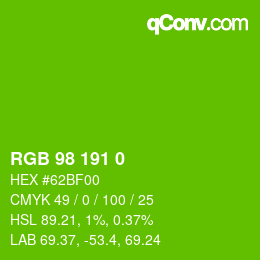 Color code: RGB 98 191 0 | qconv.com