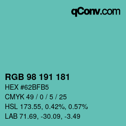 カラーコード: RGB 98 191 181 | qconv.com