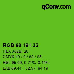 カラーコード: RGB 98 191 32 | qconv.com