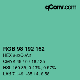 Color code: RGB 98 192 162 | qconv.com