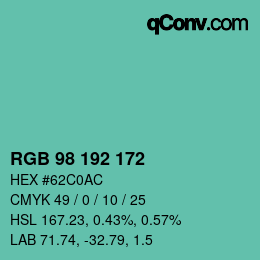 Farbcode: RGB 98 192 172 | qconv.com