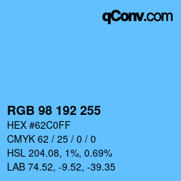 Color code: RGB 98 192 255 | qconv.com