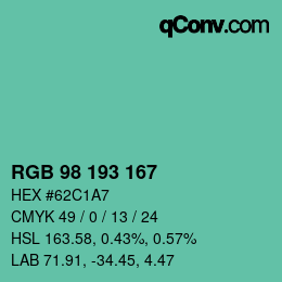 カラーコード: RGB 98 193 167 | qconv.com