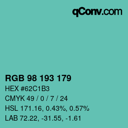 Color code: RGB 98 193 179 | qconv.com